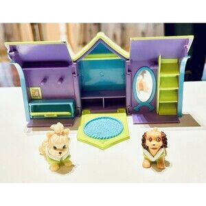 Vintage 2001 Polly Pocket Folding Doghouse with 2 Pets / Dogs Extra Outfits